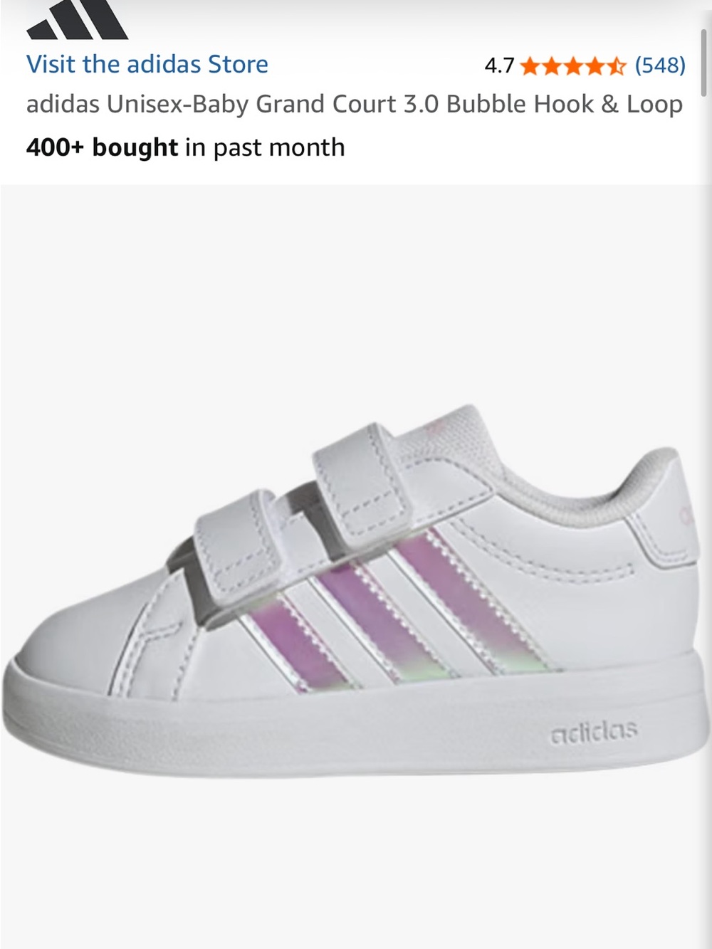 Adidas toddler White Iridescent Strap Sneakers